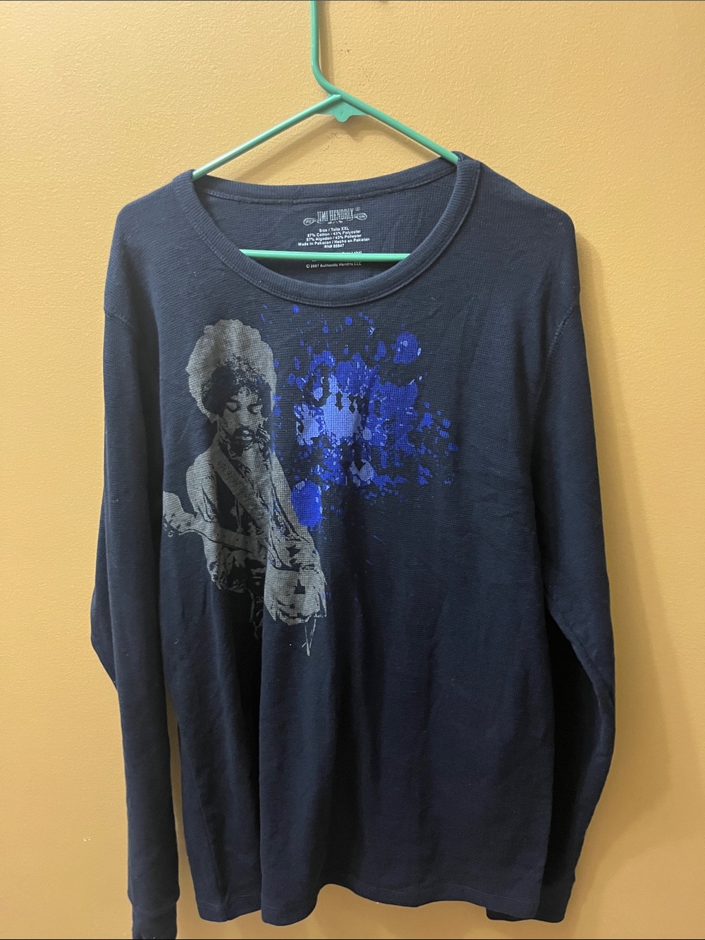 Jimi Hendrix Men's Long-Sleeve Navy Graphic Tee with Blue Accent